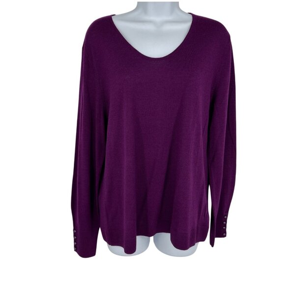 Talbots Merino Wool Sweater V-Neck Long Sleeve Button Cuffs Women's Sz Petite XL - Picture 1 of 10